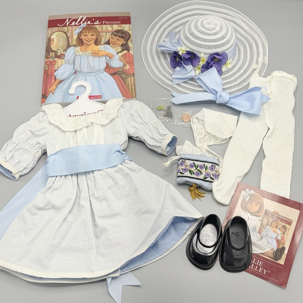 American Girl Doll Nellie O'Malley Meet Dress Outfit, Hat & Accessories